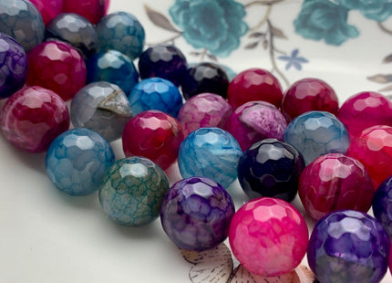 16 mm Faceted Round Fire Agate Gemstone Beads Heat Treated Multi Purple Pink Blue Color Natural Gemstone Agate 15.5 Inches Strand #2919