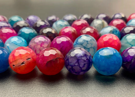16 mm Faceted Round Fire Agate Gemstone Beads Heat Treated Multi Purple Pink Blue Color Natural Gemstone Agate 15.5 Inches Strand #2919