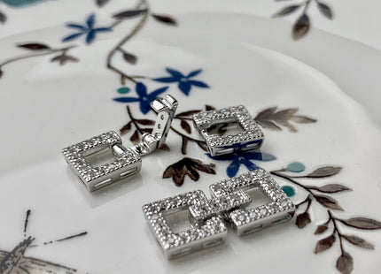 9x19mm 925 Sterling Silver Antique Double Square Shape Clasp Genuine Silver Findings 925 Sterling Silver Clasps w/CZ DIY Jewelry #10111