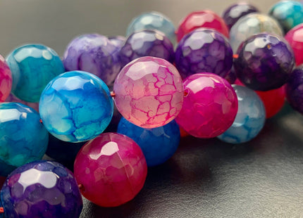 16 mm Faceted Round Fire Agate Gemstone Beads Heat Treated Multi Purple Pink Blue Color Natural Gemstone Agate 15.5 Inches Strand #2919