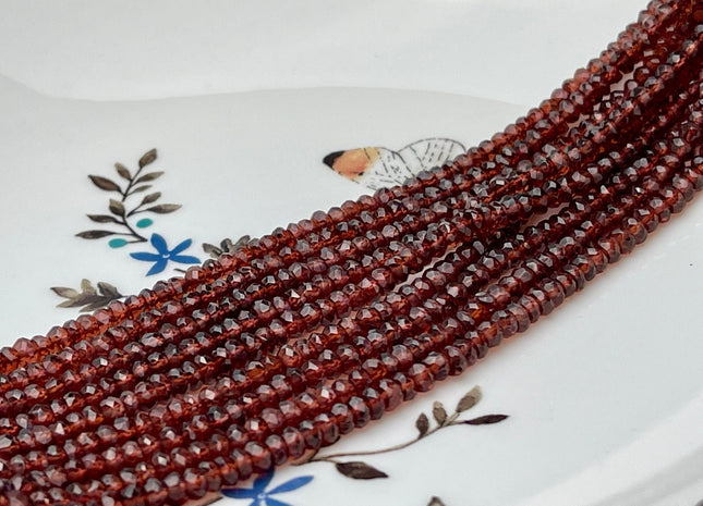 3.5-4 mm Natural Red Garnet Gemstone Beads Faceted Rondelle Shape Genuine Red Garnet Gemstone Beads 13 Inches Strand #4148