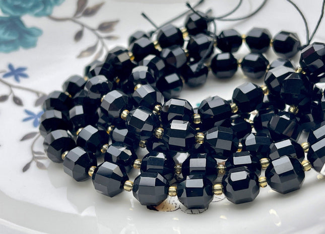 9x10mm Half Strand Faceted Energy Prism Cut Onyx Gemstone Genuine Double Terminated Points Black Color Onyx Beads 16 Pieces #3797
