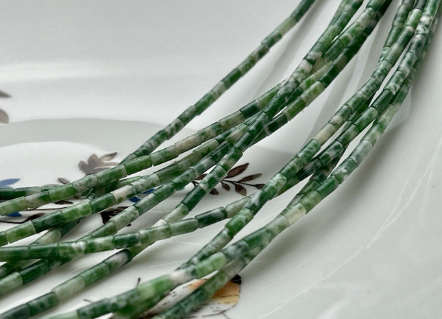 2x4 mm Tube Shape Natural Jasper Gemstone Beads Genuine Green Dot Jasper Gemstones Loose Spacer Beads 15.5 Inches Strand #3906
