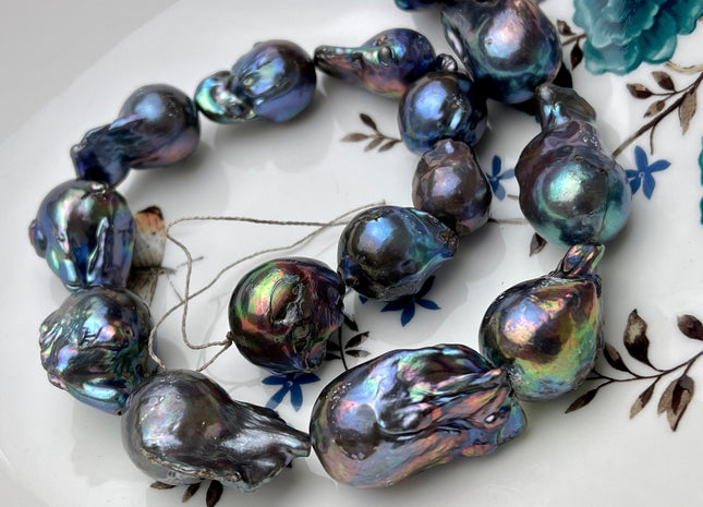 14x19-18x30mm AA Jumbo Rainbow Peacock Color TearDrop Shape Baroque Pearl Beads Genuine High Luster Peacock Freshwater Baroque Pearls #P1960