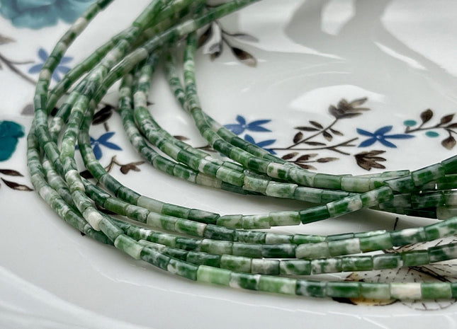 2x4 mm Tube Shape Natural Jasper Gemstone Beads Genuine Green Dot Jasper Gemstones Loose Spacer Beads 15.5 Inches Strand #3906