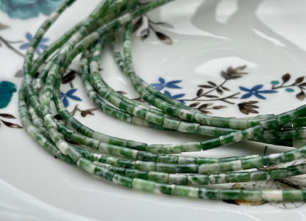 2x4 mm Tube Shape Natural Jasper Gemstone Beads Genuine Green Dot Jasper Gemstones Loose Spacer Beads 15.5 Inches Strand #3906
