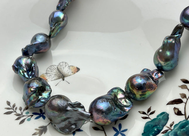 14x19-18x30mm AA Jumbo Rainbow Peacock Color TearDrop Shape Baroque Pearl Beads Genuine High Luster Peacock Freshwater Baroque Pearls #P1960