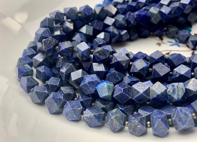 5 Pieces 7-8 mm Natural Color Faceted Tumble Prism Cut Lapis Gemstone Beads Genuine Natural Blue Lapis Beads 8 inches Strand #3745