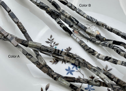 4-5x13 mm Cuboid Tube Shape White Gray Black Spider Web Jasper Gemstone Beads Jasper Gemstones Loose Beads 15.5 Inches Strand #3826