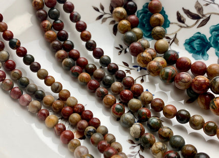 4mm 6mm 8mm 10mm 12mm AAA Smooth Round Picasso Jasper Gemstone Beads Natural Brown Red Color Jasper 15.5 Inches Strand #3050