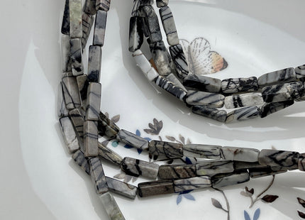 4-5x13 mm Cuboid Tube Shape White Gray Black Spider Web Jasper Gemstone Beads Jasper Gemstones Loose Beads 15.5 Inches Strand #3826