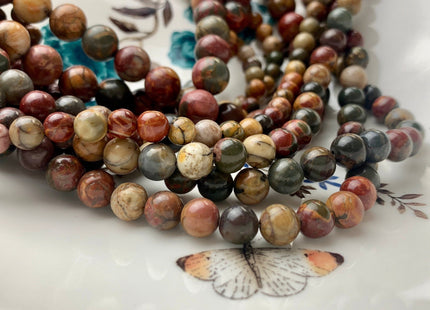 4mm 6mm 8mm 10mm 12mm AAA Smooth Round Picasso Jasper Gemstone Beads Natural Brown Red Color Jasper 15.5 Inches Strand #3050