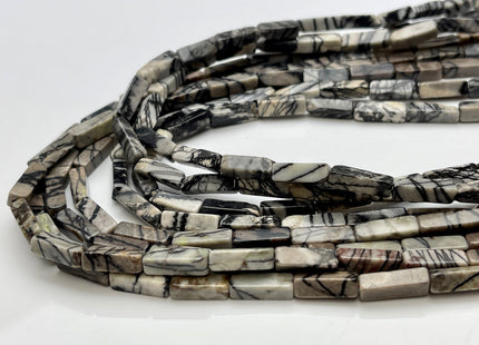 4-5x13 mm Cuboid Tube Shape White Gray Black Spider Web Jasper Gemstone Beads Jasper Gemstones Loose Beads 15.5 Inches Strand #3826