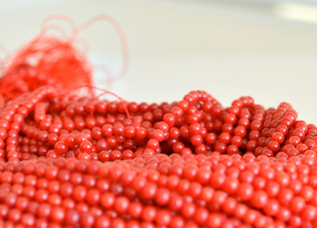 WHOLESALE Natural Gemstone Sea Bamboo Coral Beads Red Color Smooth Round Shape Size Approx. 2-2.5mm #2068