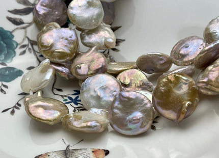20-22 mm Large Hole Jumbo Natural Seaweed Flat Coin Pearl Beads Hole Size 2.1 mm Genuine Freshwater Seaweed Pink Coin Pearl 18 Beads #656