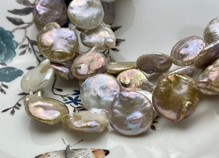 20-22 mm Large Hole Jumbo Natural Seaweed Flat Coin Pearl Beads Hole Size 2.1 mm Genuine Freshwater Seaweed Pink Coin Pearl 18 Beads #656