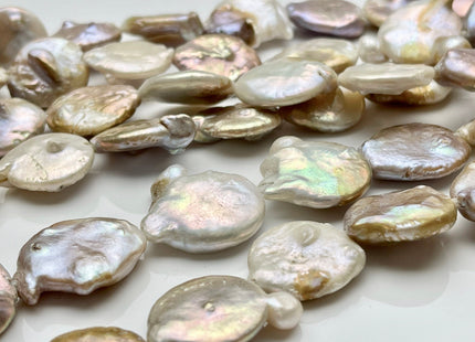20-22 mm Large Hole Jumbo Natural Seaweed Flat Coin Pearl Beads Hole Size 2.1 mm Genuine Freshwater Seaweed Pink Coin Pearl 18 Beads #656