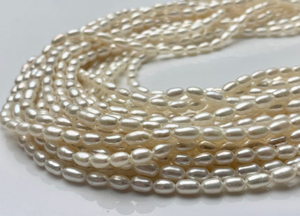 4.5x7 mm AAA Natural White Long Oval/Rice Freshwater Pearl Genuine High Luster Long Smooth Quality Pearls Bridal Pearls #P1578