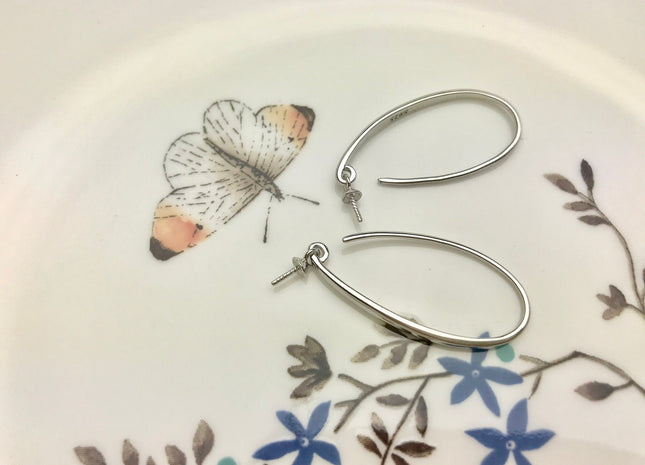 One Pair 925 Sterling Silver Or Gold Simple Hook Earring Setting 925 Sterling Silver Earring Hook Findings For Half Drilled Pearls #1628-J