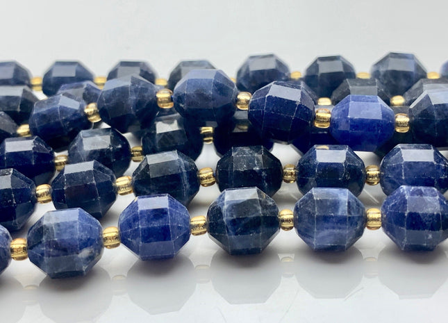 9x10mm Half Strand Faceted Energy Prism Cut Sodalite Gemstone Genuine Double Terminated Points Dark Blue Color Sodalite Bead 16 Pieces #3675