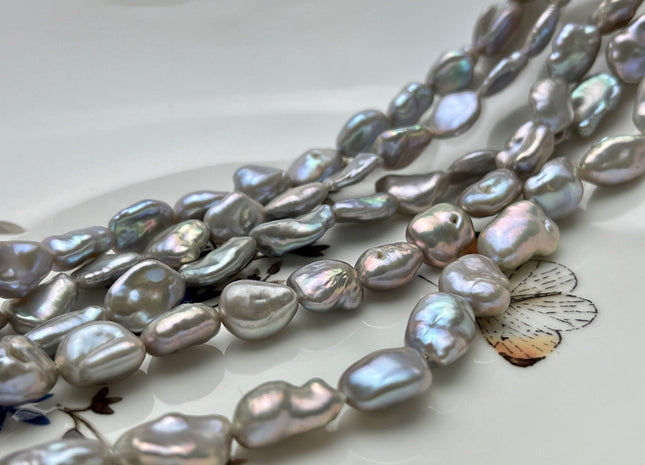 8-9x12-15mm AA Silver Gray Color Keshi Freshwater Pearl Beads Genuine Very Rare Pinkish Gray Keshi Freshwater Pearl #P1989