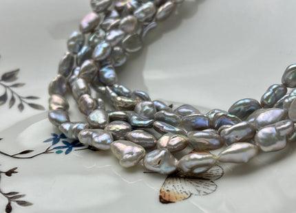 8-9x12-15mm Silver Gray Color Keshi Freshwater Pearls Beads Genuine Keshi Rice Nugget Shape Silver Gray Keshi Freshwater Pearl Beads #P1989