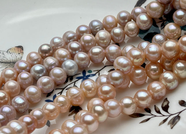 9 mm AA Half Strand Large Hole Natural Multi Pink Potato Freshwater Pearl Beads 2.2 mm Hole High Luster Large Hole Pearl Beads #1390