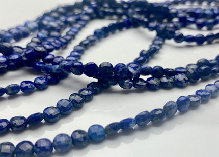 4mm Micro Faceted Diamond Cut Blue Color Lapis Flat Coin Disc Shape Genuine Lapis Gemstone Beads 15.5 Inches Strand #3073