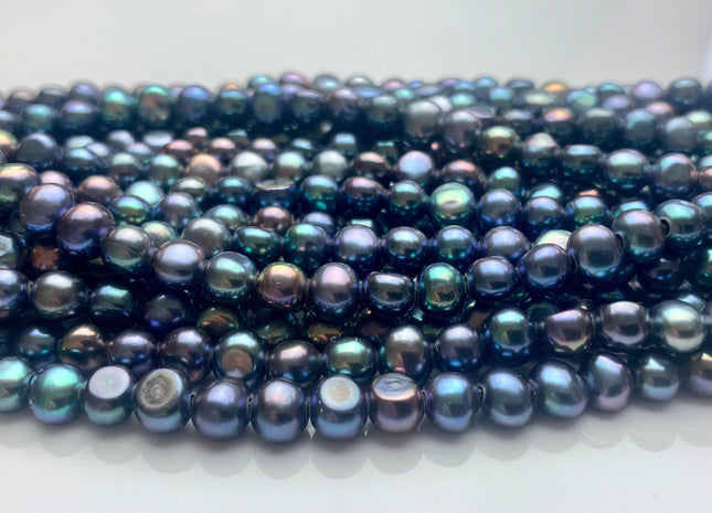 5-6mm AAAA Half Strand Large Hole Peacock Round Nugget Freshwater Pearls Hole Size 1.5mm Or 1.2mm High Luster Genuine Pearl 36 Beads #P1622