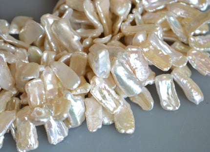 Genuine Cultured Freshwater Biwa Pearl Beads Luster White Color Top Drilled 20x8mm to 25x10mm Approx. #712