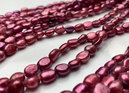 6x8 mm AA Large Hole Cranberry Color Rice Nugget Freshwater Pearls Hole Size 1.5 mm Lustrous Genuine Rice Nugget Pearl Beads #P1072