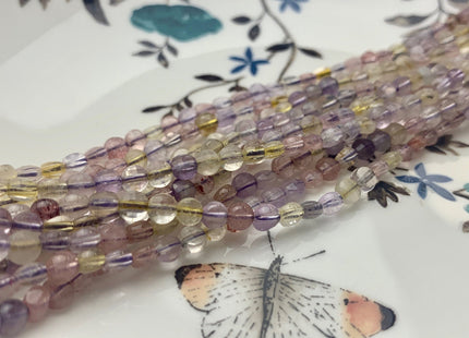 4mm Micro Faceted Diamond Cut Light Multi Color Super 7 Flat Coin Disc Shape Genuine Super 7 Gemstone Beads 15.5 Inches Strand #3076