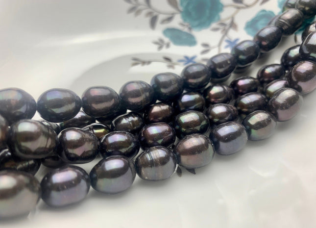 10x12-13 mm Dark Peacock Color Freshwater Rice/Oval Pearls Genuine Black Peacock Rice/Oval Freshwater Pearls 34-35 Beads #P1158
