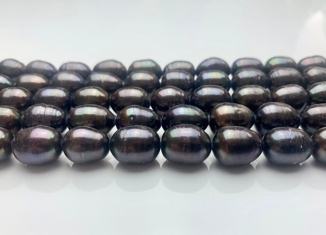 10x12-13 mm Dark Peacock Color Freshwater Rice/Oval Pearls Genuine Black Peacock Rice/Oval Freshwater Pearls 34-35 Beads #P1158