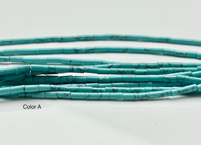 2x4 mm Tube Shape Howlite Gemstone Beads Genuine Turquoise Blue Color Howlite Gemstones Loose Spacer Beads 15.5 Inches Strand #3942