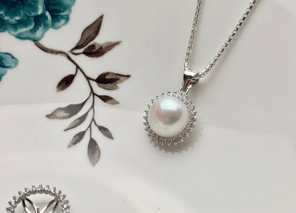 AAAA 10.5 mm Top Quality Natural White And Pink Freshwater Pearl Pendant W/925 Sterling Silver DIY Jewelry Bridal Pearl Necklace #10046-B