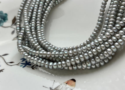 5 mm AAA Half Strand Large Hole Silver Gray Round Button Freshwater Pearls Hole Size 1.5 mm Genuine 49 Beads #1831
