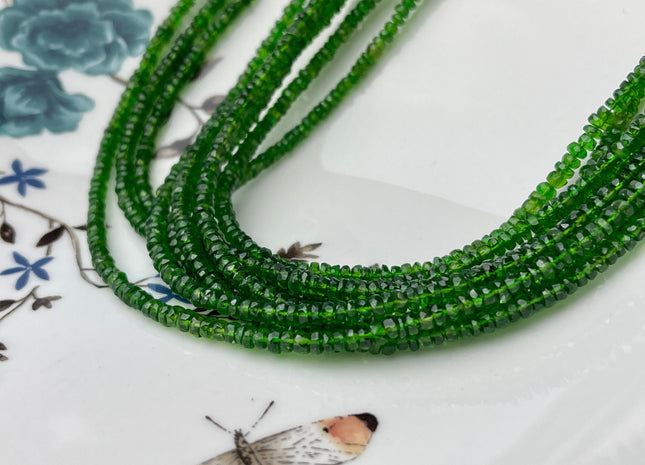 3-3.5 mm Natural Green Chrome Diopside Gemstone Beads Faceted Rondelle Shape Genuine Green Diopside Gemstone Beads 14 Inches Strand #4154