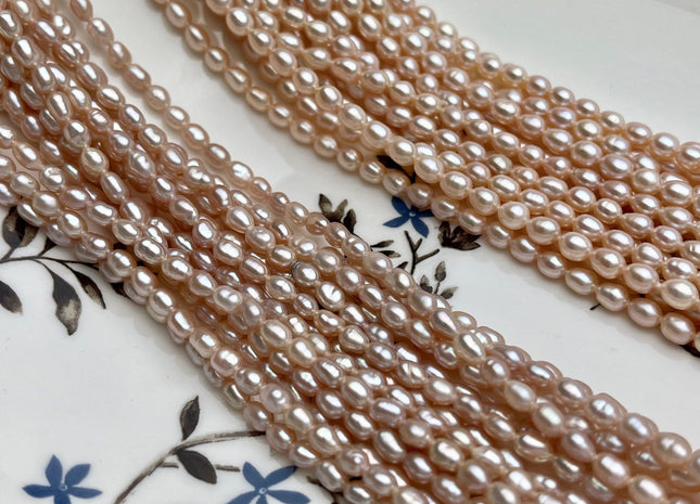 3.5-4x5 mm AA Natural Mauve Pink/Light Pink Color Rice Shape Freshwater Pearl Beads Genuine Tiny Freshwater Pearls Small Seed Pearls #P1519