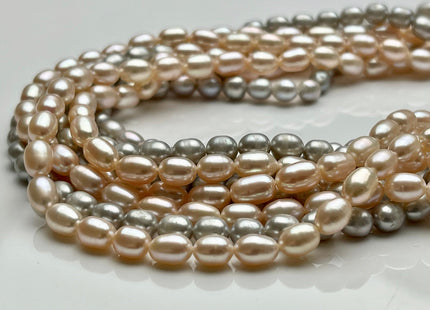 5x7 mm AA Freshwater Pearl Rice/Oval Silver Gray OR Natural Light Baby Pink Color Genuine Freshwater Pearl Beads #283