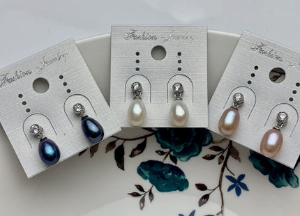 7.5x10 mm White Pink Peacock Freshwater Pearl Earrings With Classic Design 925 Sterling Silver Earrings #10051-B