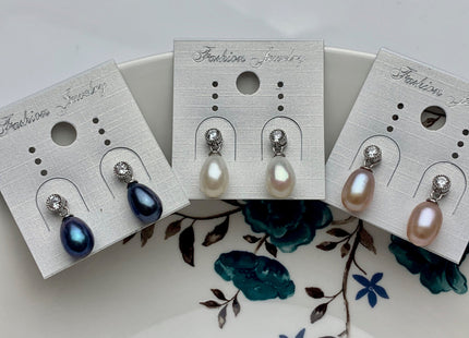 7.5x10 mm White Pink Peacock Freshwater Pearl Earrings With Classic Design 925 Sterling Silver Earrings #10051-B
