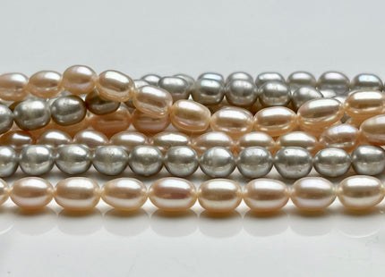 5x7 mm AA Freshwater Pearl Rice/Oval Silver Gray OR Natural Light Baby Pink Color Genuine Freshwater Pearl Beads #283