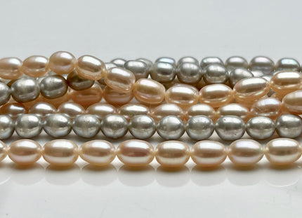 5x7 mm AA Freshwater Pearl Rice/Oval Silver Gray OR Natural Light Baby Pink Color Genuine Freshwater Pearl Beads #283
