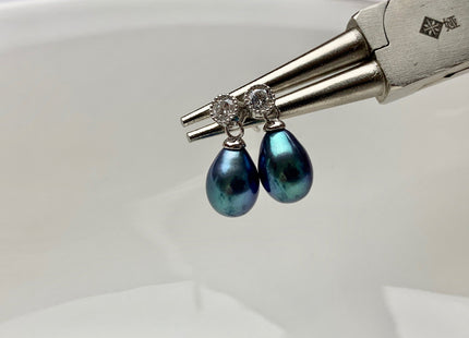 7.5x10 mm White Pink Peacock Freshwater Pearl Earrings With Classic Design 925 Sterling Silver Earrings #10051-B