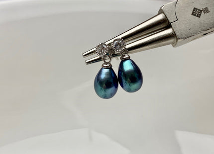 7.5x10 mm White Pink Peacock Freshwater Pearl Earrings With Classic Design 925 Sterling Silver Earrings #10051-B