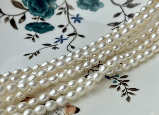 5x7mm AAA Large Hole Natural White Rice / Oval Freshwater Pearl Beads Hole Size 1.0mm Large Hole Rice Beads Large Hole White Rice Pearl #21