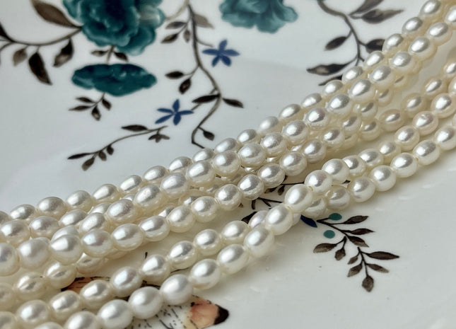 5x7mm AAA Large Hole Natural White Rice / Oval Freshwater Pearl Beads Hole Size 1.0mm Large Hole Rice Beads Large Hole White Rice Pearl #21