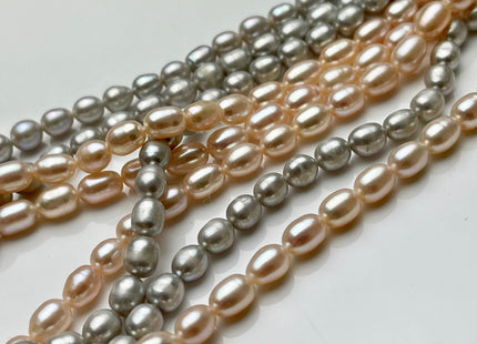 5x7 mm AA Freshwater Pearl Rice/Oval Silver Gray OR Natural Light Baby Pink Color Genuine Freshwater Pearl Beads #283