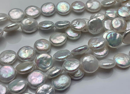 11-12 mm AAA Natural White Coin Freshwater Pearl Beads Genuine Cultured High Luster Quality Freshwater Coin Pearls #1512